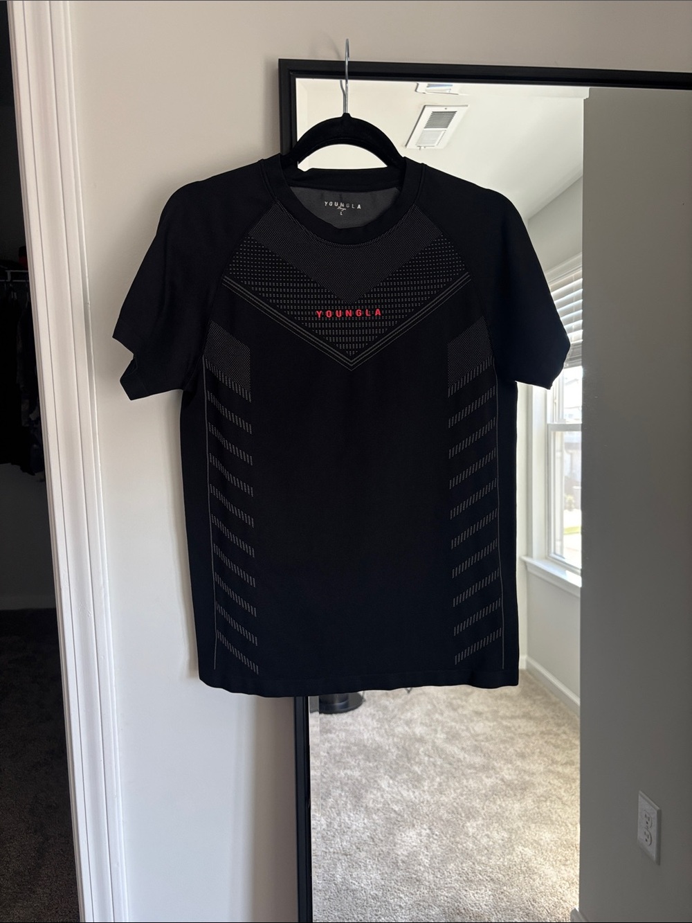 YoungLA Black Performance Short Sleeve Tee with Red Logo